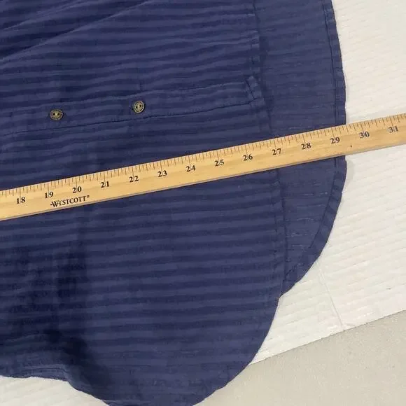 Sonoma Women L Embroidered Button Up Shirt Collared Cotton Gauzy Top Blue Tunic - Picture 9 of 10